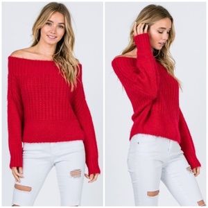 Red Off-the-Shoulder Sweater